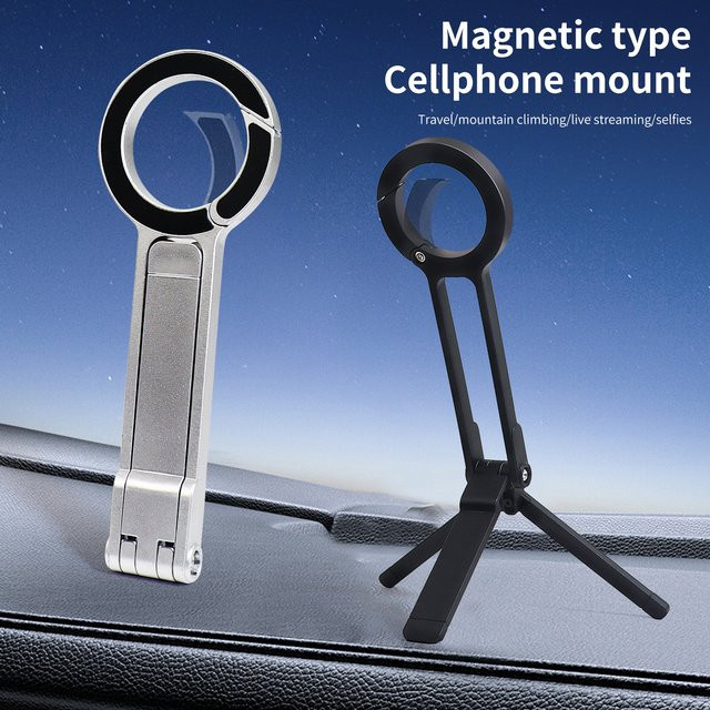 Magnetischer Multifunktions-Handyständer mit Karabiner zum Aufhängen in Schwarz - Bild 1
