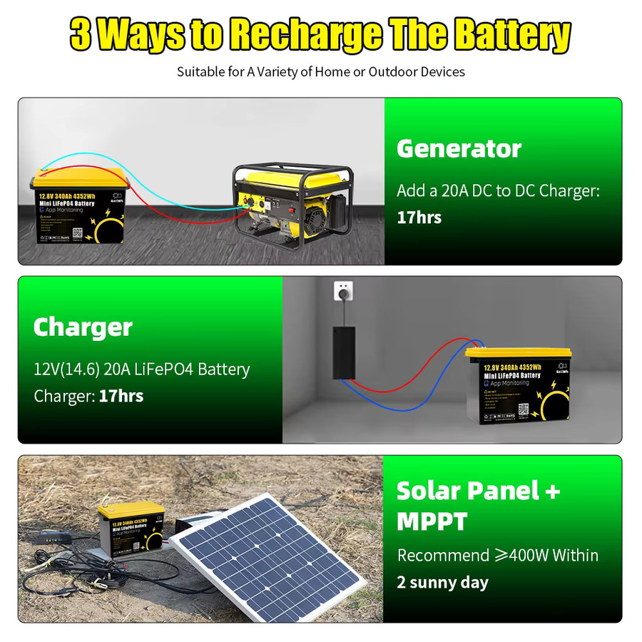 Futuraglow LiFePO4 Batterie 12V 340Ah 12,8V wiederaufladbare Lithium-Eisenphosphat-Batterie für Solar-Heimenergiespeichersysteme - Bild 5