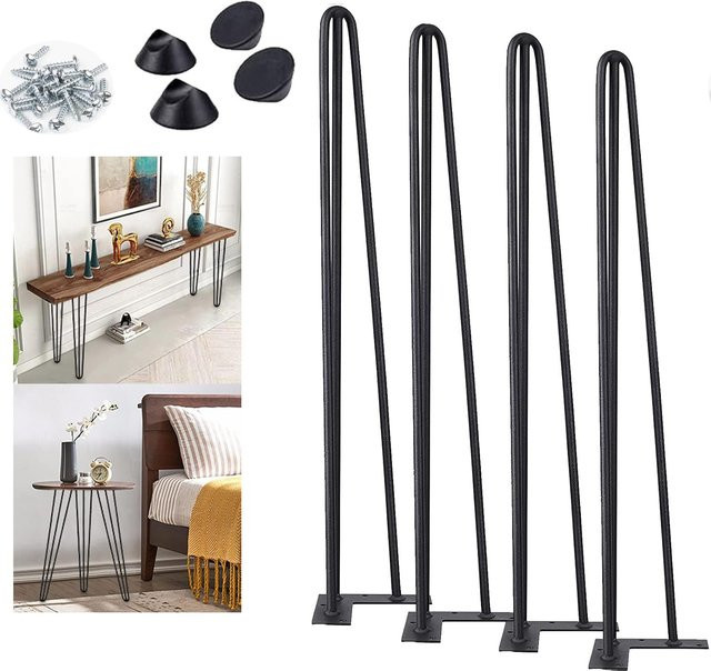 4er-Set Haarnadel-Tischbeine aus massivem Metall in Schwarz Matt, Höhe: 86 cm, ideal für Esstische, Schreibtische und Nachttische im Industrial-Design - Bild 1