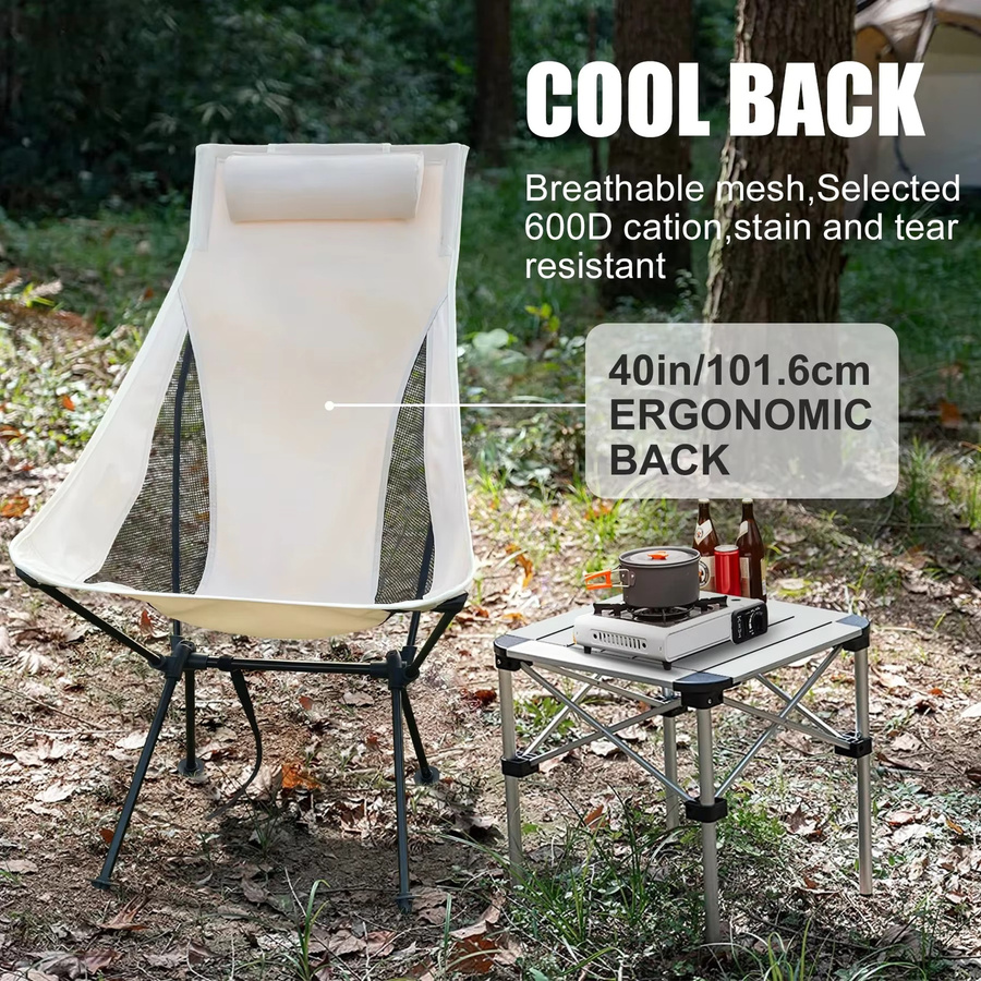 WESTTUNE Tragbarer Campingstuhl mit Kopfstütze aus Aluminiumlegierung, Schwarz - Bild 2