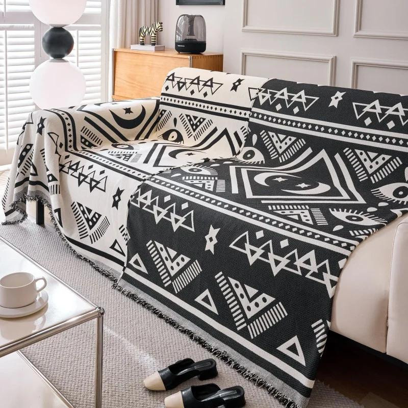 Yiran Furniture Sofa Überwurf aus Baumwolle mit geometrischem Design, beidseitig verwendbar, B/B: 180 x 90 cm - Bild 2