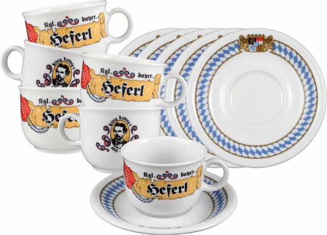 Seltmann Weiden Kaffeetassen mit Untertassen Compact Bayern aus Porzellan, Weiß, 6er Set, 210 ml pro Tasse - Bild 1
