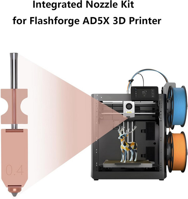 Flashforge AD5X Ersatz-Düse aus gehärtetem Stahl mit integriertem Kühlkörper in Silber - Bild 1