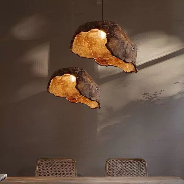 IWP Pendelleuchte im Wabi-Sabi-Stil aus getrockneten Lotusblüten, Japanisches Retro Zen Design, Farbe: Braun, Lichtfarbe: Warmweiß - Bild 1