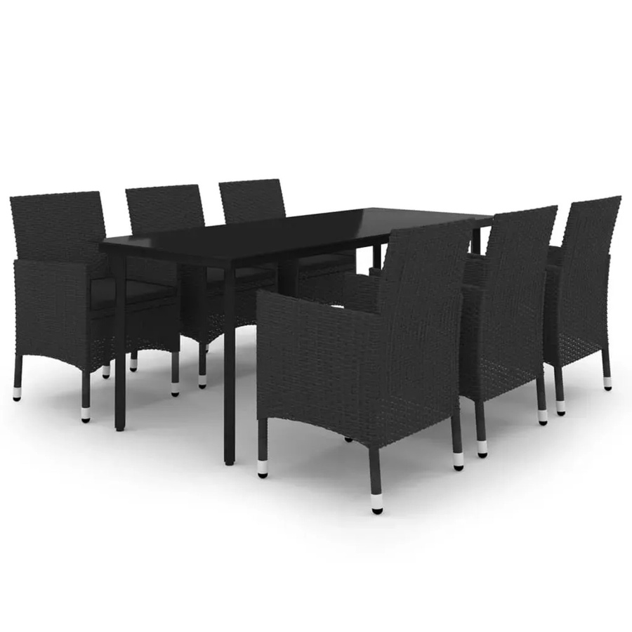 vidaXL 7-teilige Garten-Essgruppe aus Poly Rattan und Glas in Schwarz mit Auflagen - Bild 2