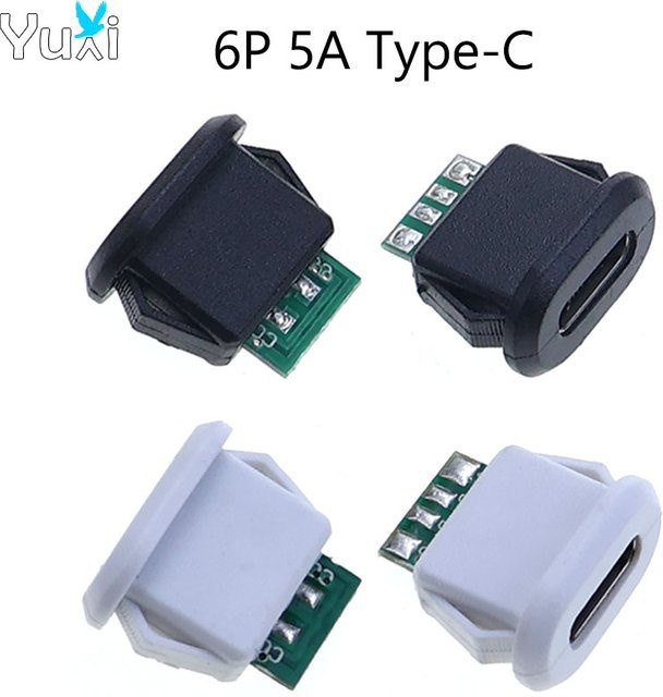 YuXi USB Typ-C Wasserdichter 6-Pin Buchsenanschluss, 6P 5A Hochstrom-Schnellladebuchse in Schwarz - Bild 1