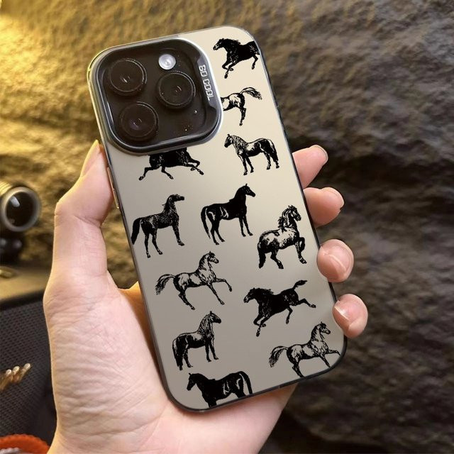 Galvanisierte TPU-Handyhülle mit Pferdemuster für Apple iPhone in Schwarz - Bild 1