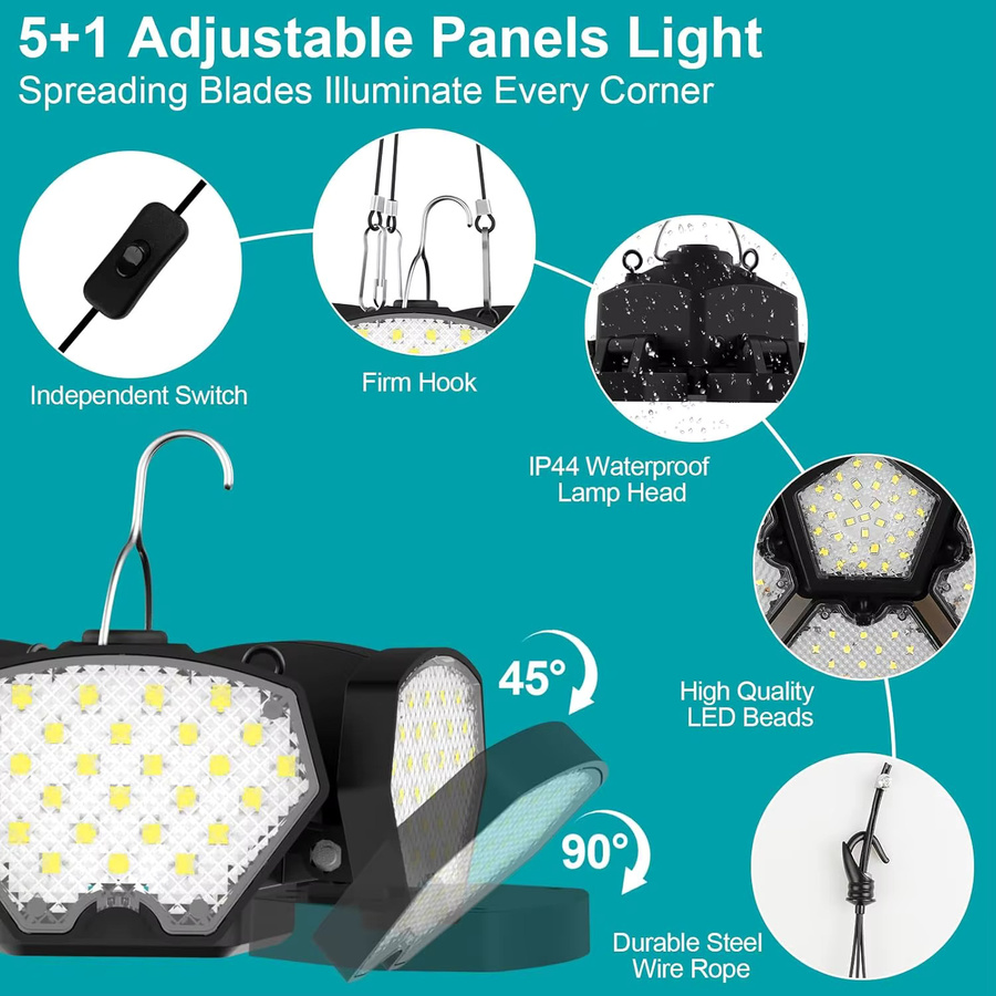 Wiederaufladbare 65W LED-Flutlichtleuchte mit 6500LM für Garten und Arbeit, kompatibel mit Dewalt, Makita und Milwaukee, Farbe: Weiß/Schwarz - Bild 5