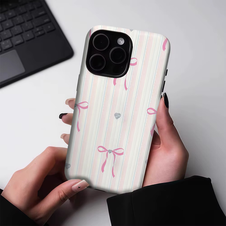 Robuste Handyhülle mit Streifen, Schleife, Diamant und Herz für Apple iPhone 17 16 15 14 13 Pro Max Plus, magnetisch, Mehrfarbig - Bild 2