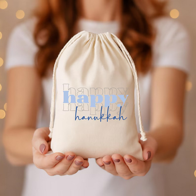5 Stück Chanukka Geschenktüten mit Kordelzug aus Textil für jüdische Feiertage und Partys - Bild 1