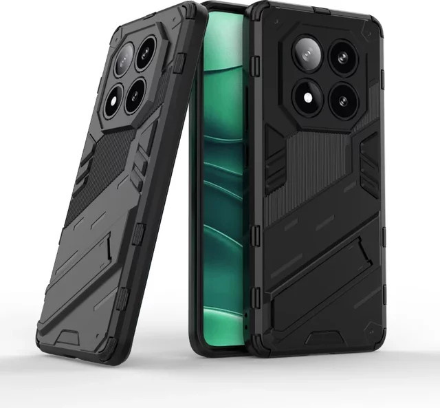 Stoßfeste Schutzhülle für Xiaomi Redmi 14 Pro Plus und Redmi 14C mit integriertem Ständer in Schwarz oder Grau - Bild 1