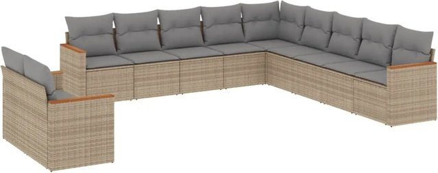 vidaXL 11-tlg. Garten-Sofagarnitur in L-Form aus Poly-Rattan mit Kissen in Beige und Grau - Bild 1