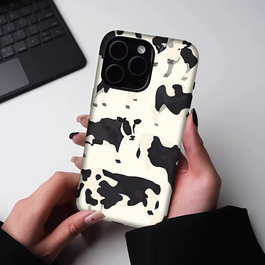 Potdemiel Kuhfell-Handyhülle für iPhone 17 16 15 14 13 Pro Max Plus mit Magnetfunktion, Mehrfarbig - Bild 5