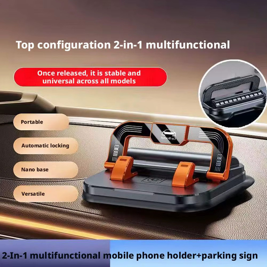 2-in-1 Armaturenbrett-Handyhalterung mit 360-Grad-Rotation und Head-Up-Funktion, rutschfeste Navigationshalterung mit Nummernschildhalterung in Schwarz und Orange - Bild 2