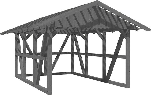 Skan Holz Carport Schwarzwald aus Fichtenholz mit Dachlattung und Rückwand in Grau, B/T: 424 x 600 cm - Bild 1