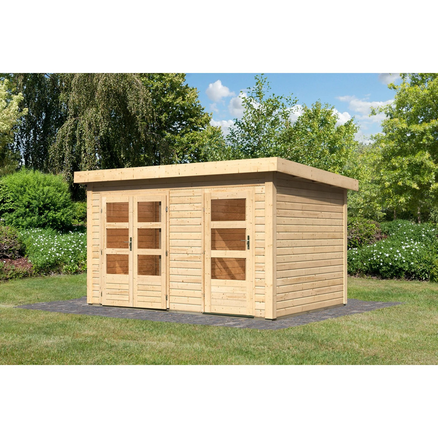 Karibu Holz-Gartenhaus Vänersborg Natur Flachdach Unbehandelt B: 362 cm, T: 242 cm, H: 227 cm - Bild 2