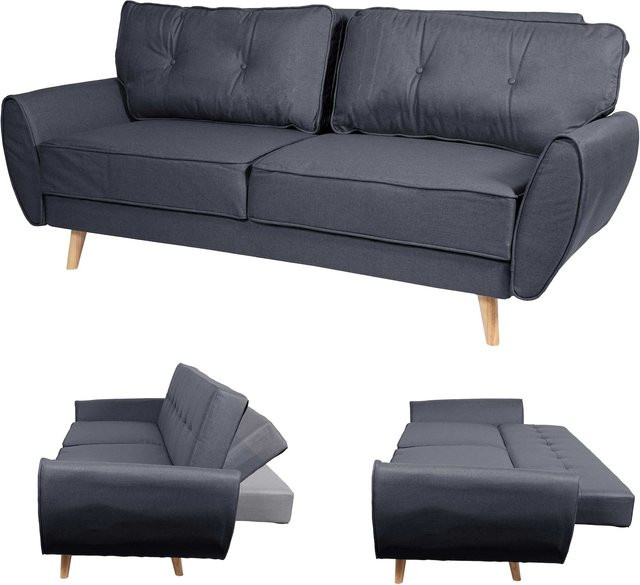 3er-Sofa MCW-J19 als Klappsofa mit Schlaffunktion in Anthrazit aus Stoff - Bild 1