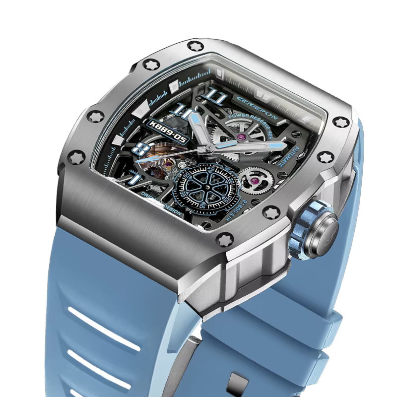 CERIEPON Armbanduhr Automatik, Tonneau, Schwarz, Silikon, Herren, 5 ATM - Bild 3
