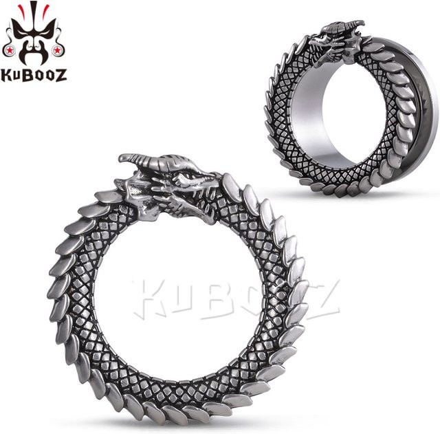 KUBOOZ Ohrringe, Tunnel Plugs Keil Drachen Expander, Edelstahl, Silber, Unisex - Bild 1