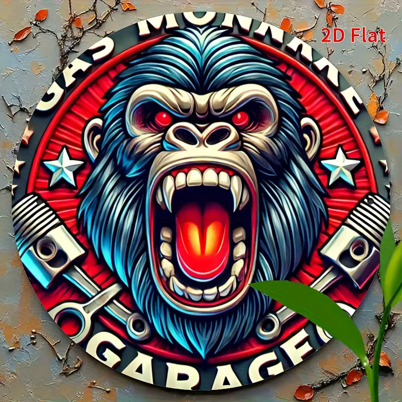 Rundes Eisenschild Potdemiel Auto Repair Gorilla Logo im klassischen Stil, Durchmesser: 20,32 cm, Mehrfarbig - Bild 4