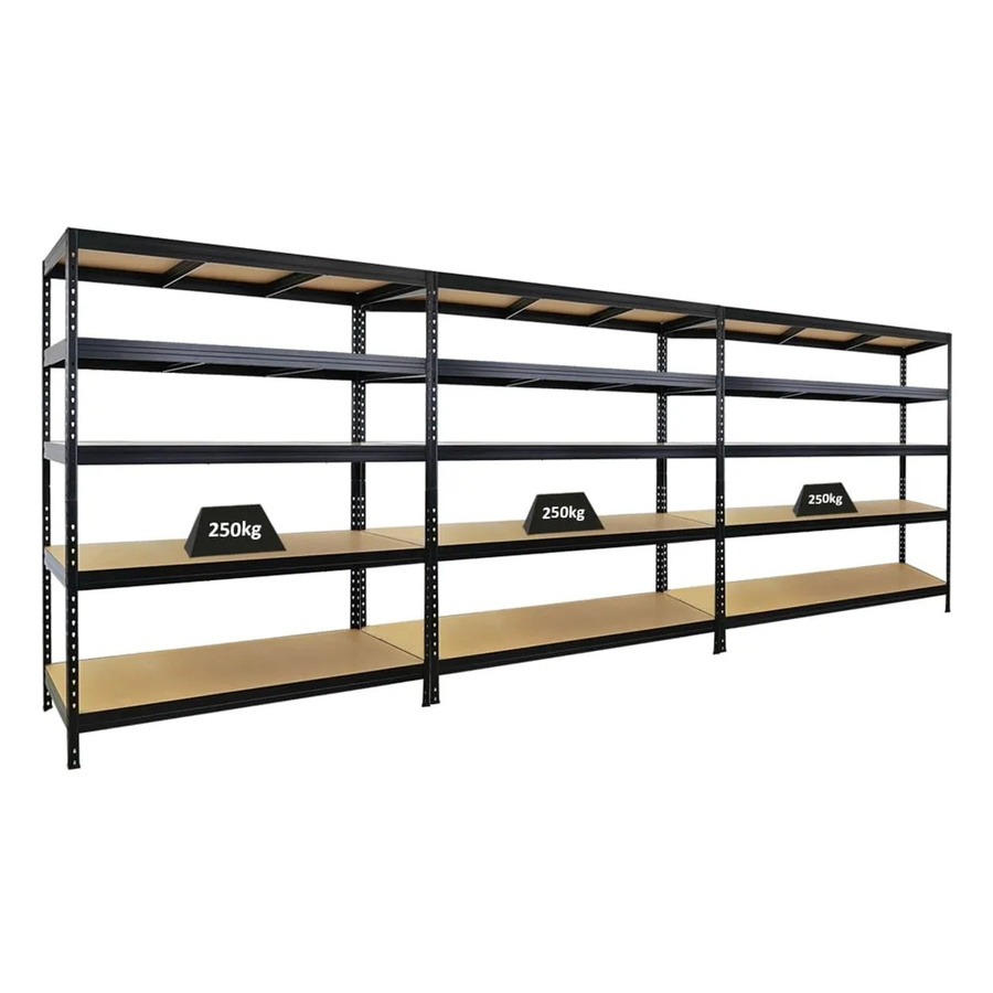 PROREGAL 3er-Set Schwerlastregal Rivet Schwarz mit verstellbaren Regalböden, H x B x T: 180 x 150 x 60 cm - Bild 2