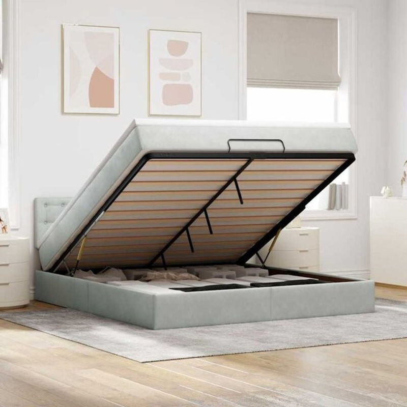 Vidaxl Ottoman Polsterbett mit Matratze und LED in Hellgrau aus Samt, B/T: 180 x 200 cm - Bild 1