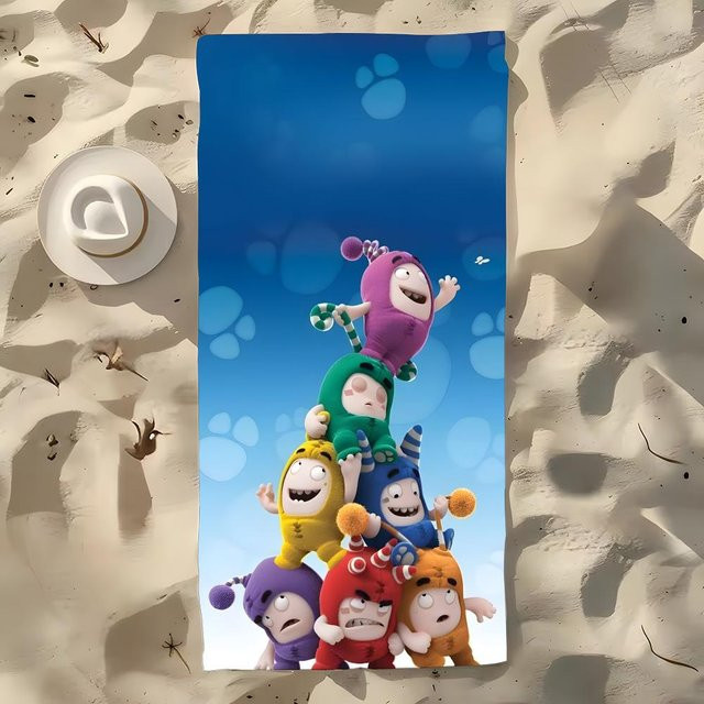 JMG Household Supplies Cartoon O-Oddbods Strandhandtuch aus Mikrofaser, schnelltrocknend und sandfrei, Mehrfarbig, B: 150 cm, H: 75 cm - Bild 1