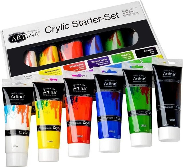 Artina Acrylfarbe Crylic Set, 6-teilig, Multicolor, 120 ml pro Tube - Bild 1