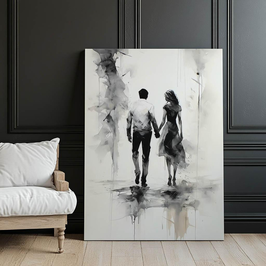 Schwarz-Weiß-Intimität Wandbild von iKable in Schwarz-Weiß, minimalistisches Design, Holzrahmen Helleiche, B/H: 50 x 70 cm - Bild 4