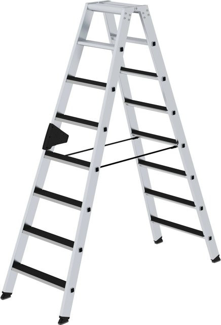 PROREGAL Stufen-Stehleiter beidseitig begehbar mit Clip-Step in Silber, 2 x 8 Stufen - Bild 1