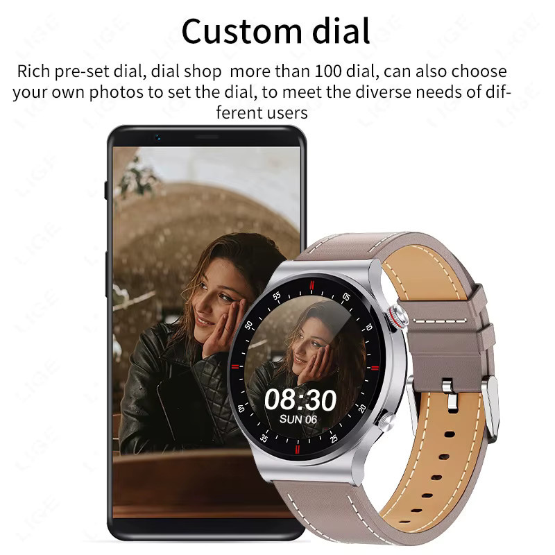 LIGE Smartwatch, NFC, Bluetooth, Leder, Schwarz, Herren - Bild 2