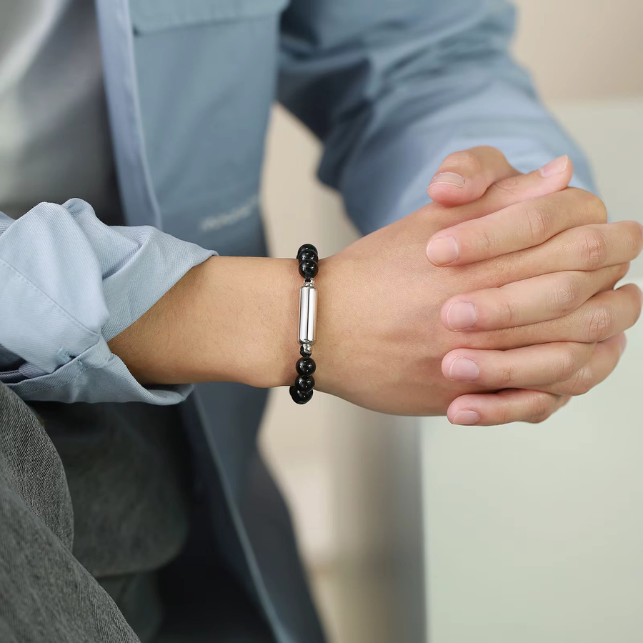 prjewel Armband, Edelstahl, Tigerauge-Perlen, Schwarz, Herren - Bild 3
