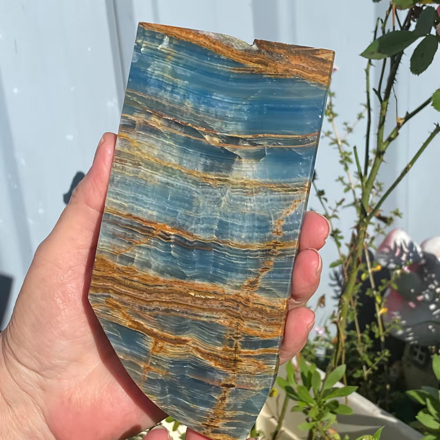 Blaue Onyx-Platte von CrystalHola – Unregelmäßige Schiefer-Mineralscheibe im Boho-Stil für DIY-Schmuck und Ornamente - Bild 3