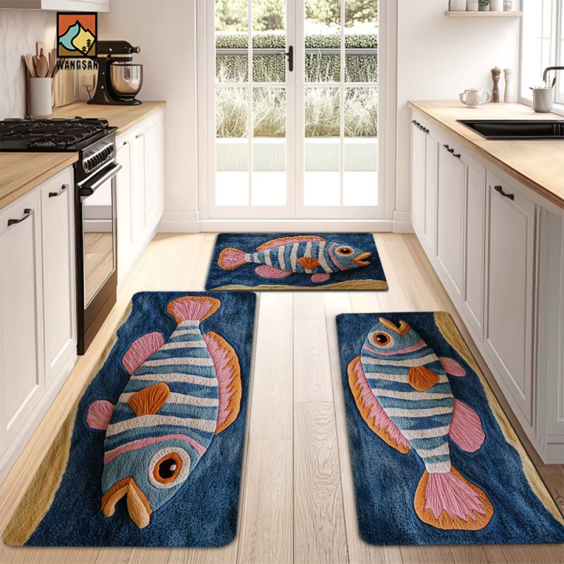VIKAMA Badezimmermatte mit Fischmuster in Multicolour, weiche und kreative Bodenmatte für Badezimmer, Flur oder Wohnzimmer, B/T: 60 x 40 cm - Bild 4