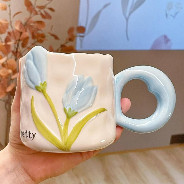 Yiran bag Keramiktasse mit floralem Tulpen-Design als Geschenk für Lehrer und Studenten, 350 ml, mehrfarbig - Bild 1