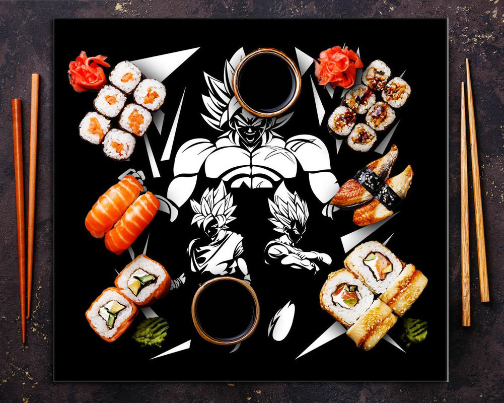 Modernes Küchen-Glaspanel mit Anime-Design in Mehrfarbig und Schwarz, B: 65 cm, H: 60 cm - Bild 3