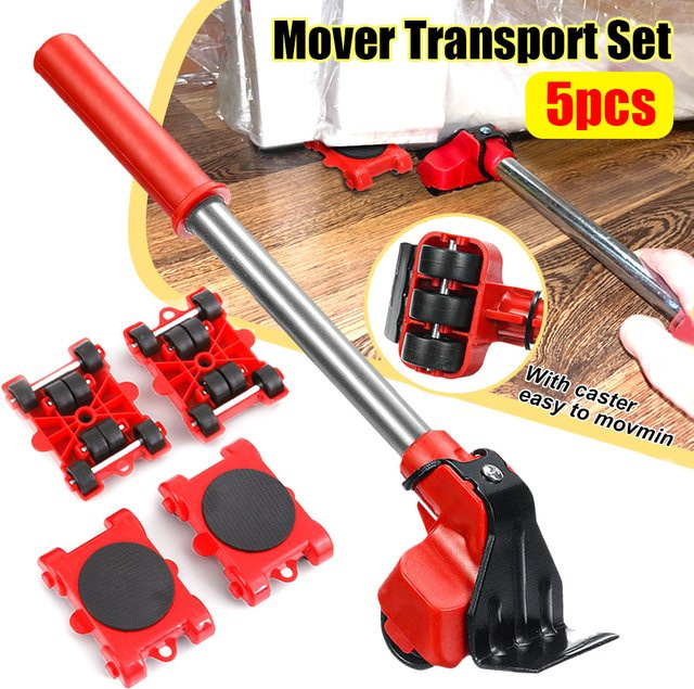 5er Set Heavy Duty Möbelheber und Mover Roller mit Rollen in Rot zum Transportieren von Möbeln - Bild 1
