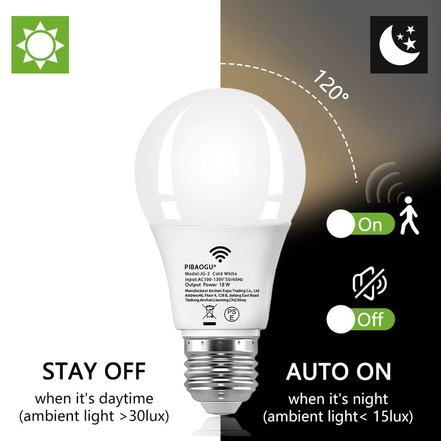 PIBAOGU 4er Set LED Nachtlicht mit Radar-Bewegungssensor, E26, 18 W, 110 V, Kaltweiß, Weiß - Bild 3