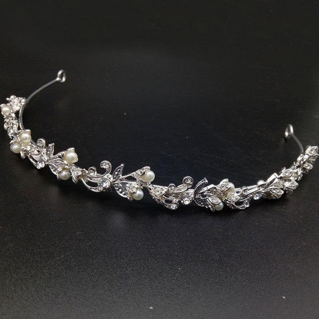 Wucifang Jewelry Diadem, Kristall, Perlen, grau, Damen, 14 cm - Bild 1