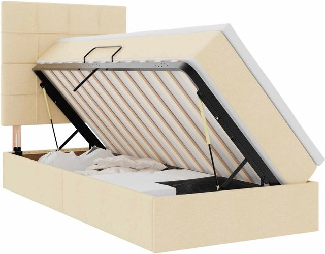 vidaXL Bett mit Stauraum und LED in Creme, B/T/H: 100 x 200 x 128 cm - Bild 1