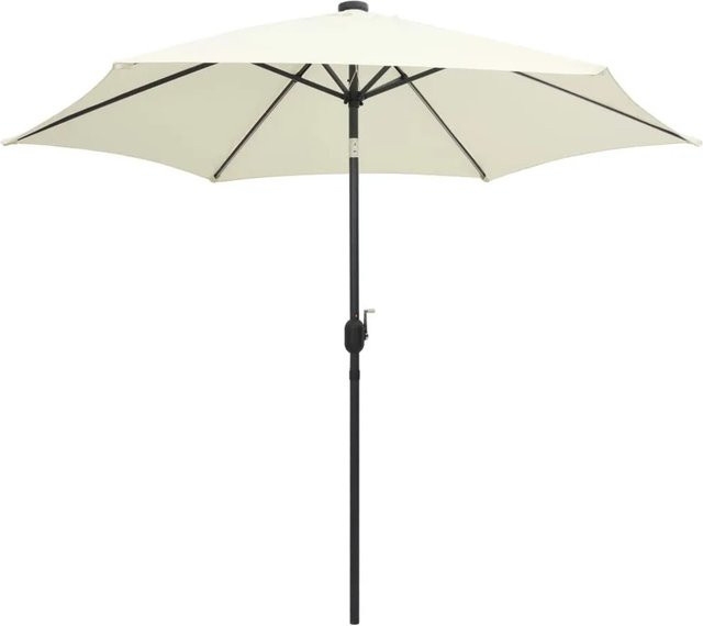vidaXL Sonnenschirm mit LED-Beleuchtung aus Aluminium und Polyester in Sandweiß, Höhe: 300 cm, Breite: 300 cm, Tiefe: 240 cm - Bild 1