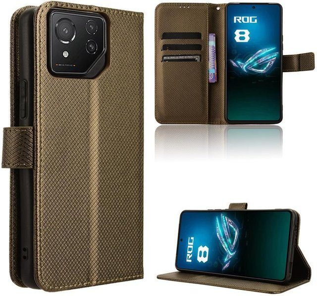 Magnetische Leder Klappbrieftasche Hülle für Asus Rog Phone 9 und Rog Phone 9 Pro sowie Rog Phone 8 Pro in Braun - Bild 1