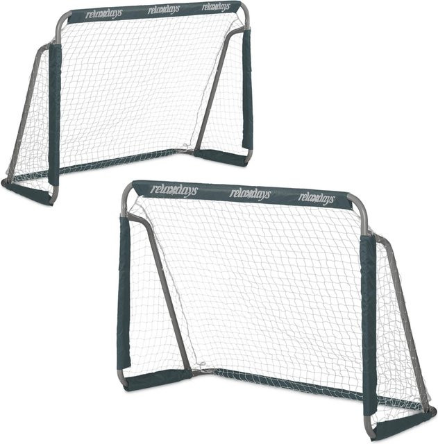 Relaxdays Fußballtore 2er Set aus Eisen und Polyester in Grau und Weiß, B/H/T: 150 x 110 x 75 cm - Bild 1
