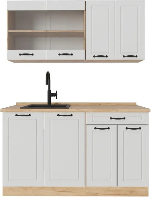 Vicco R-Line Küchenzeile Landhaus Weiß Struktur B/T/H: 140 x 60 x 81,6 cm - Bild 1