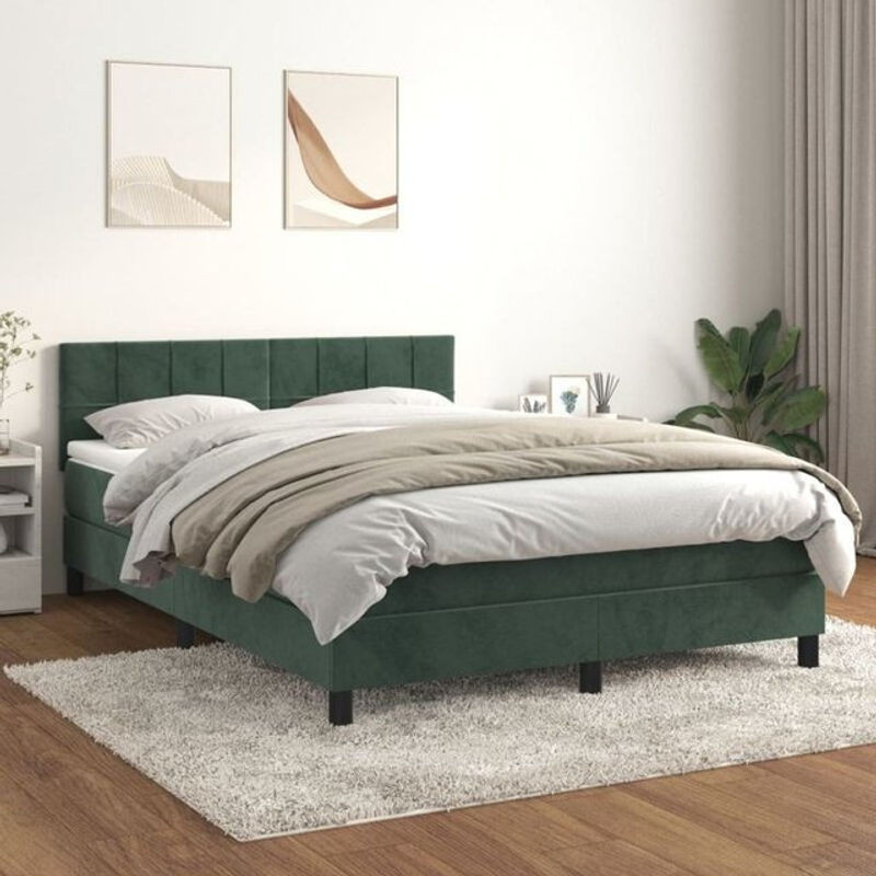 vidaxl Boxspringbett mit Matratze aus Samt in Grün, B/T/H: 140 x 190 cm - Bild 1