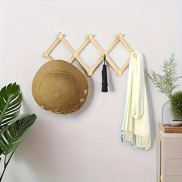 Ausziehbarer Wandgarderobenständer im Boho-Stil aus Holz in Beige - Bild 1