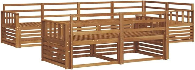 vidaXL Outdoor-Sofagarnitur 7-teilig aus Akazienholz in Braun mit L-Form und Polstern - Bild 1