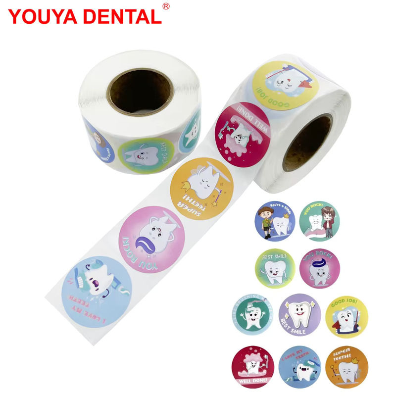 YOUYA DENTAL Cartoon Dental Aufkleber in Mehrfarbig für Wand und Kühlschrank, 500 Stück pro Rolle - Bild 2