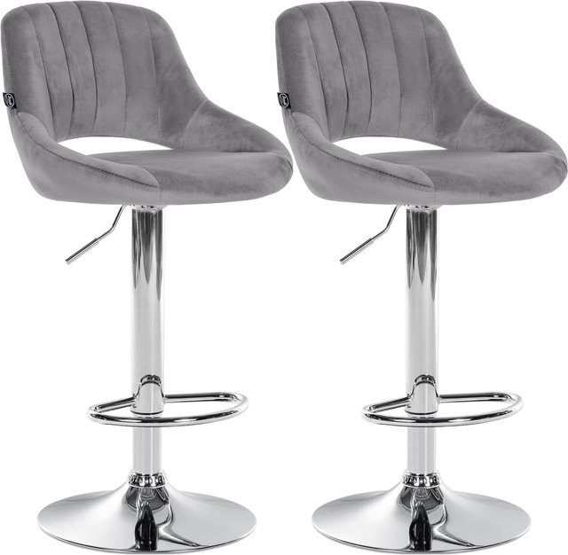 CLP Barhocker 2er Set Milet höhenverstellbar mit Lehne, gepolsterte Barstühle aus Samt in Grau mit Metallgestell und drehbarer Funktion - Bild 1