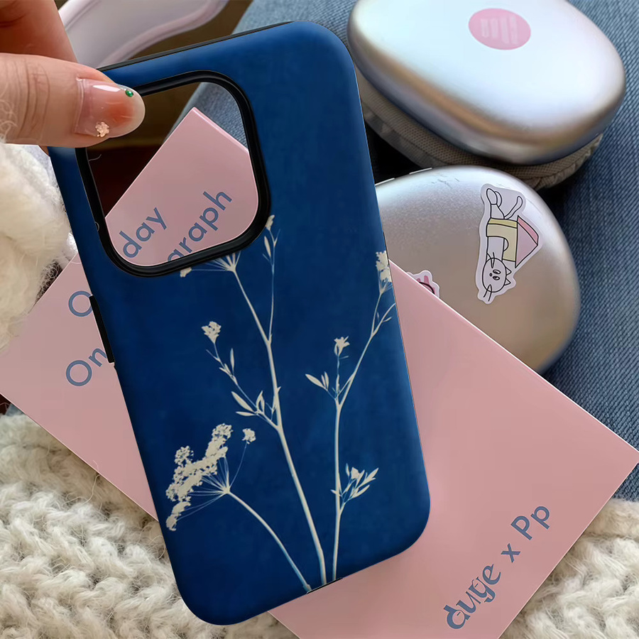 Cyanotype Botanical Art Handyhülle für iPhone 17 16 15 14 13 12 11 Pro Max Plus mit doppelschichtiger Rückseite in Blau - Bild 5